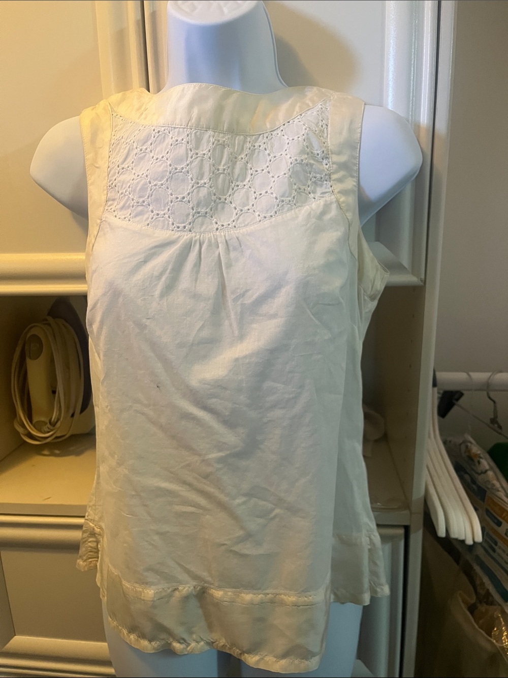 Monsoon Cream Eyelet Yoke Sleeveless Camisole